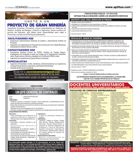 página donde salio aviso ENGINEERS & ENVIRONMENTAL PERU 3x3 en Aptitus El Comercio