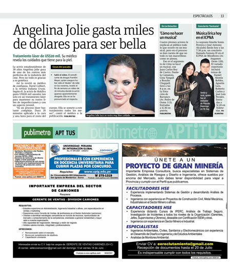 página donde salio aviso EE Peru 6x3 en Aptitus PUBLIMETRO de El Comercio